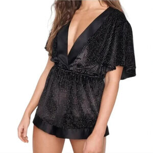 Victoria's Secret black velvet deep V neck romper small